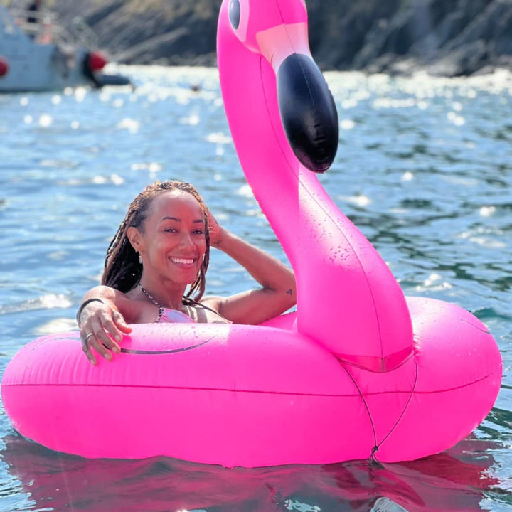 Water toys and floaties are included. Such as the pink flamingo. Perfect for your next holiday selfie. 